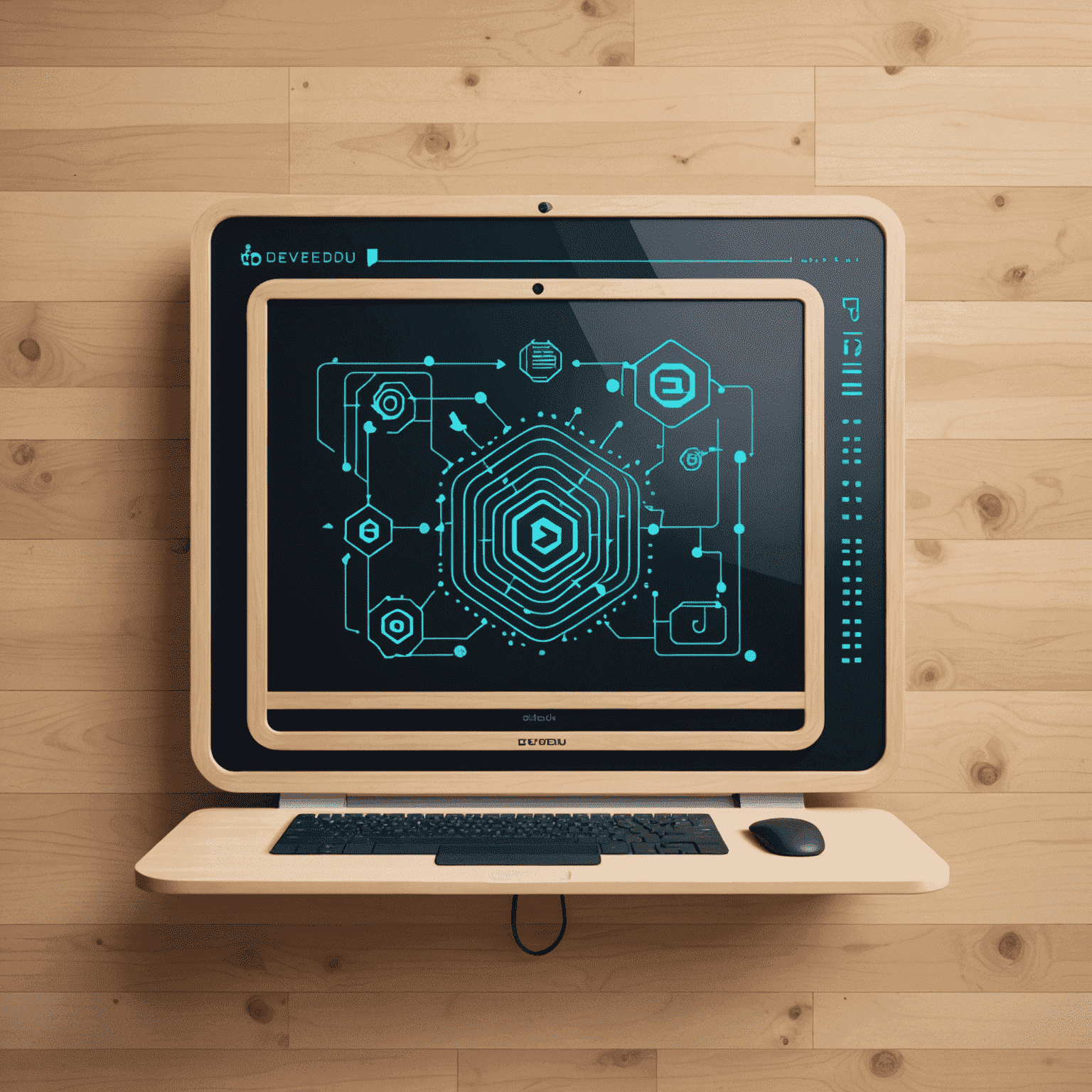 DevEdu logo featuring a stylized computer screen with code symbols, representing web and app development education