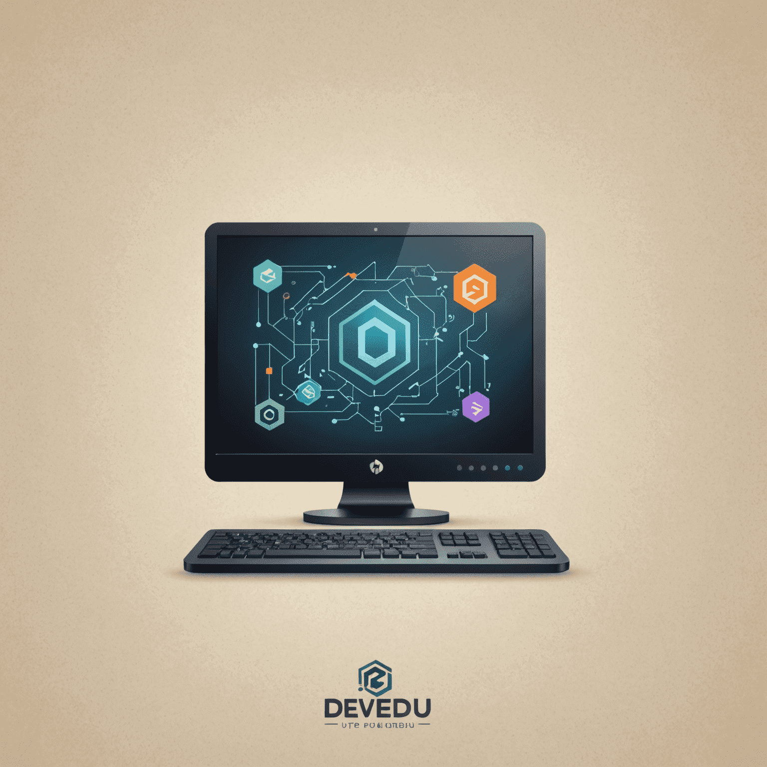 DevEdu logo featuring a stylized computer screen with code symbols, representing web and app development education