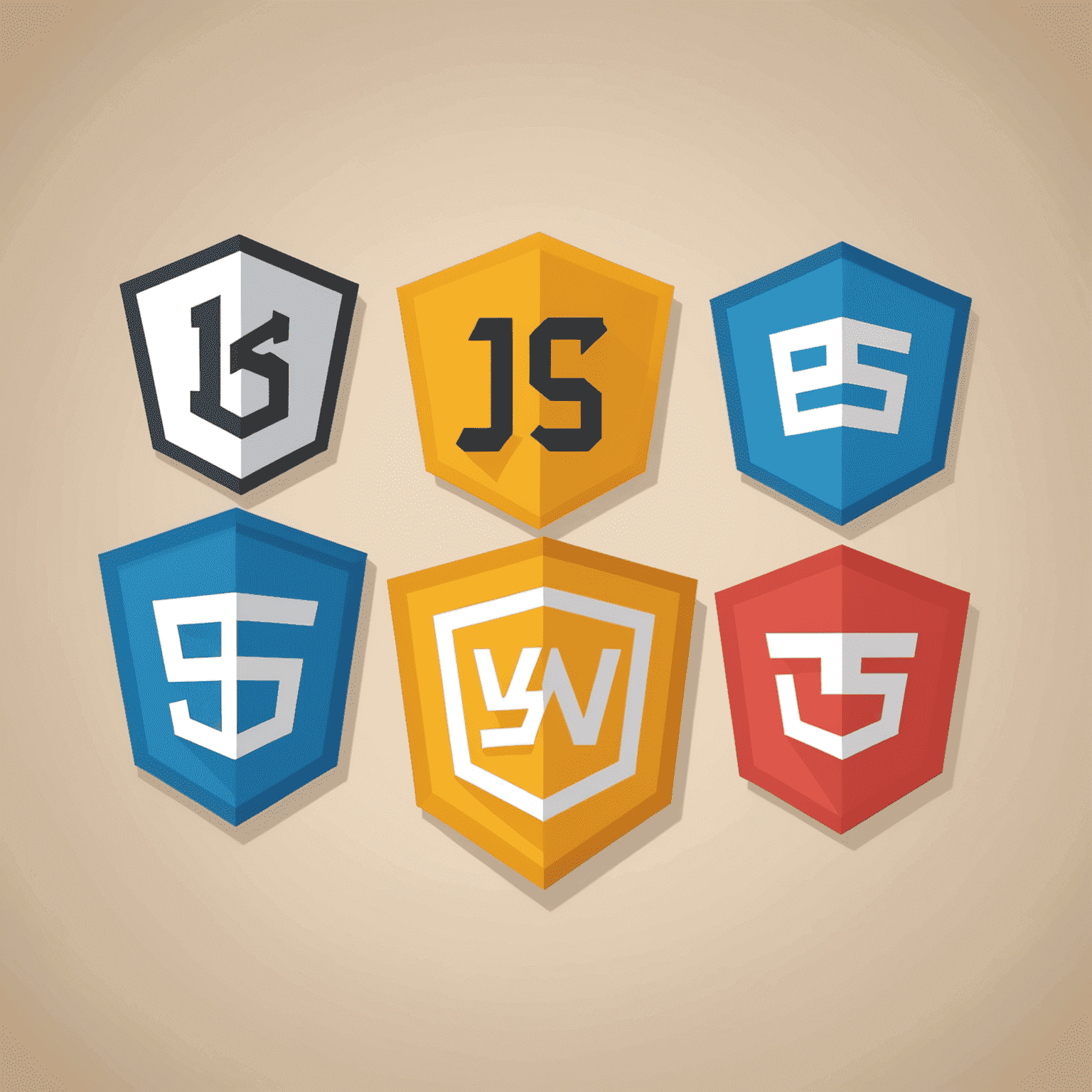 Illustration showing HTML, CSS, and JavaScript logos with code snippets in the background