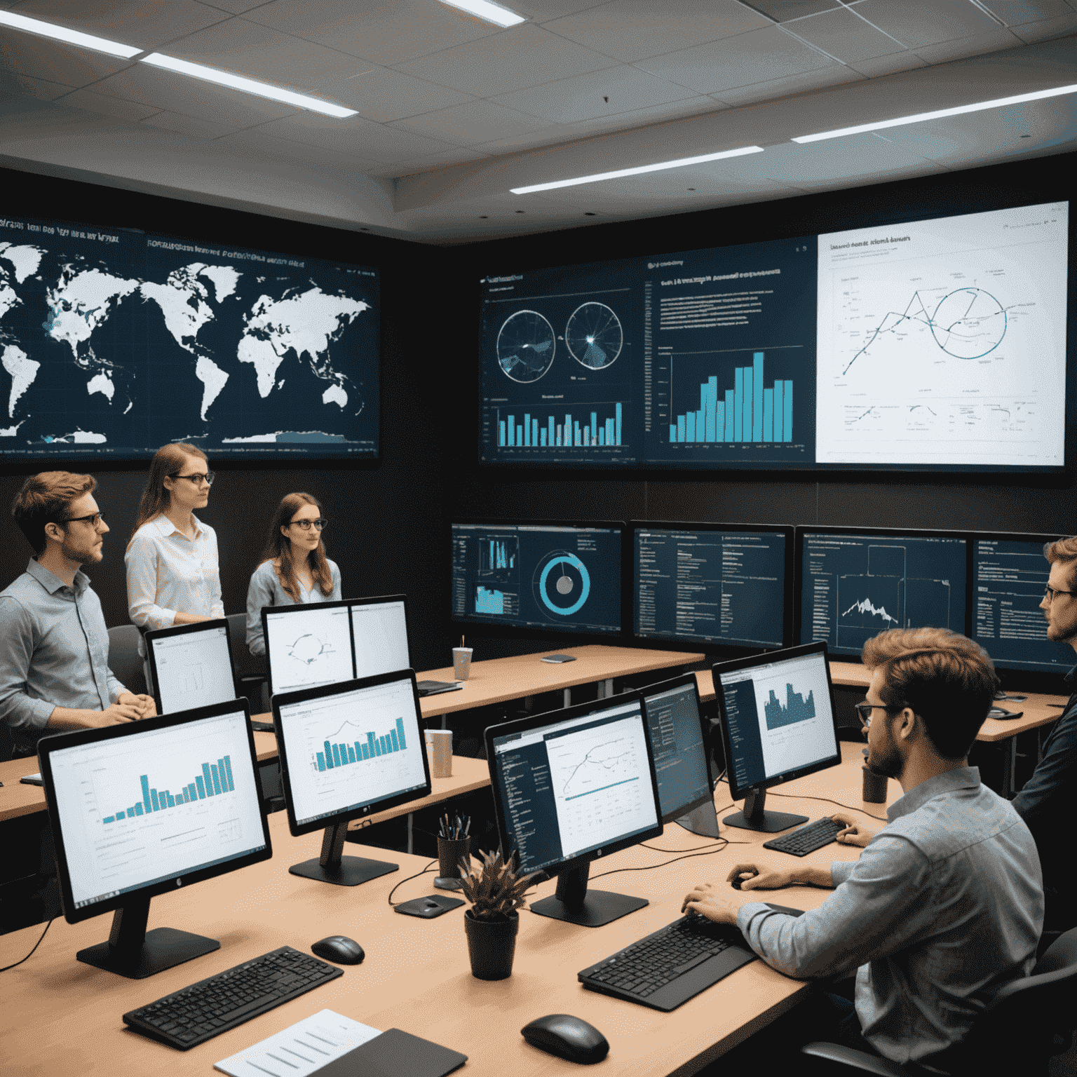 Data visualization on large screens with students analyzing complex datasets and machine learning models