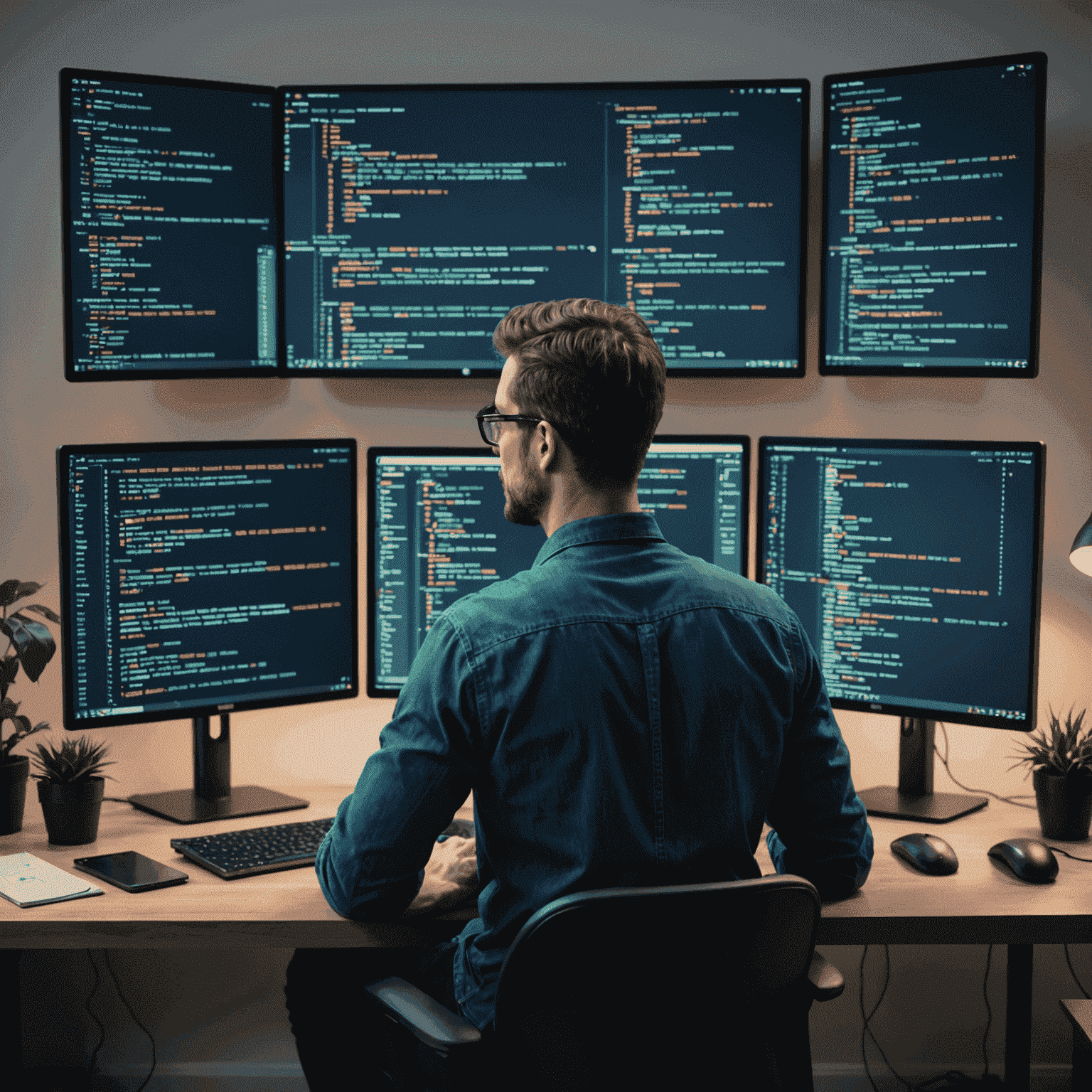 A developer working on multiple screens, each displaying code in different programming languages mentioned in the article