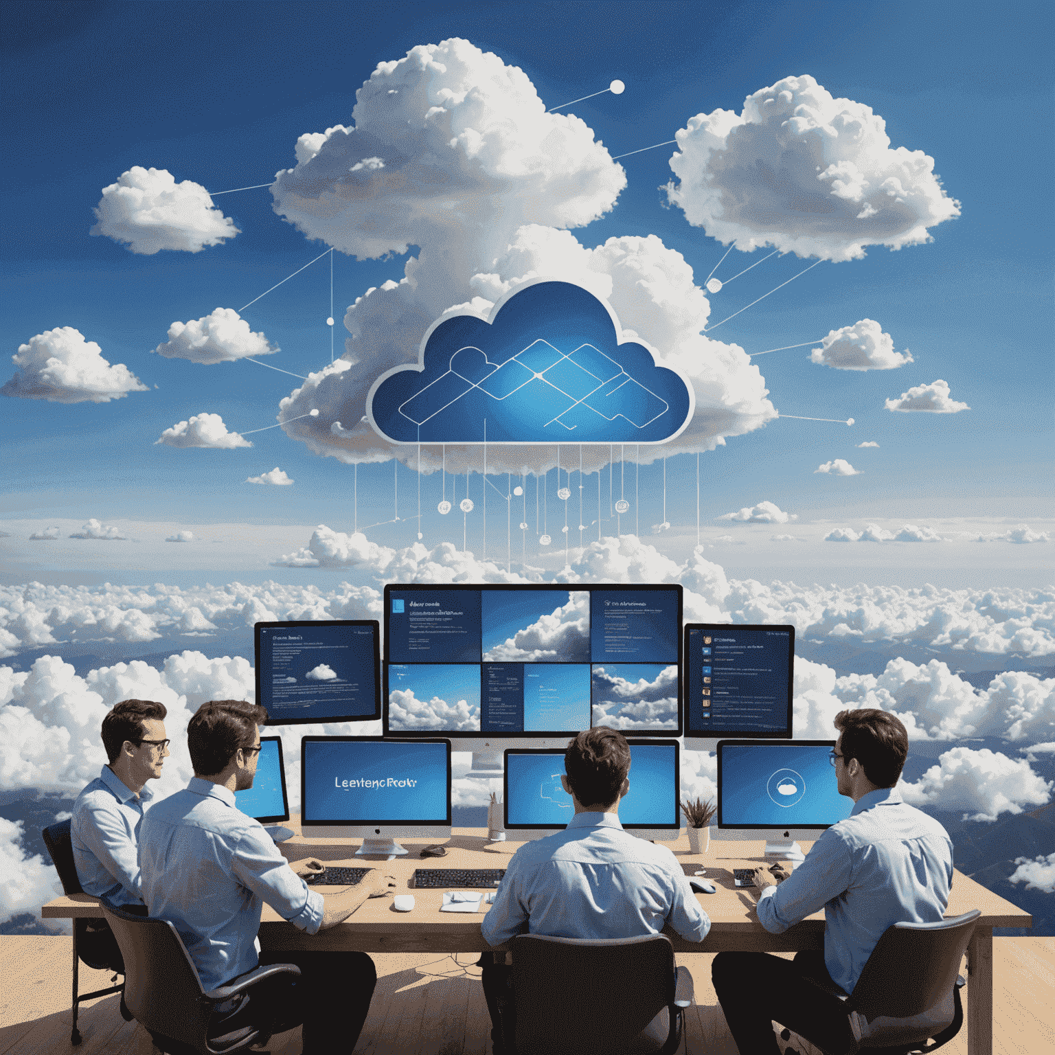 Developers working collaboratively on cloud-based platforms, showcasing the ease of building websites and apps using cloud computing services